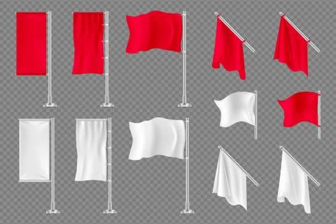 Flag banners. Vector realistic textile flags mockup isolated on transparent 스톡 일러스트