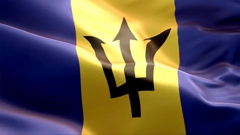Flag of Barbados waving in the wind. Stock Footage 129062751
