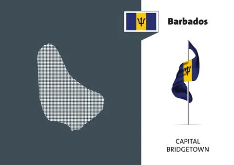 Flag of Barbados on white background. Dotted map of Barbados Stock Illustration