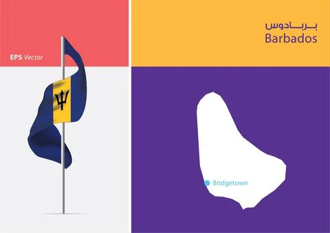 Flag of Barbados on white background with Map Stock-Illustration