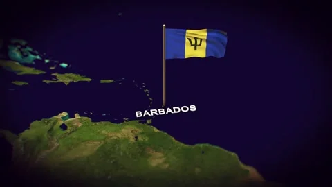 The Flag of Barbados on the World Map, Barbados map with flag 3d animation Stock Footage 306609691