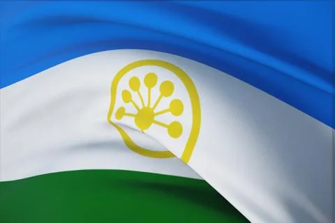 The flag of Bashkortostan. 3D illustration close-up flag background. Flags of Stock-Illustration