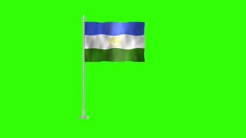 Flag of Bashkortostan, Pole flag of Bashkortostan on Green screen chroma ke.. Stock Footage 263979362