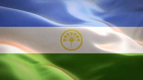 Flag of Bashkortostan waving in the wind. 3D Waving flag design. Stock Illustration