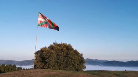 Flag of the Basque Country waving at mountain Stock Footage 140499219