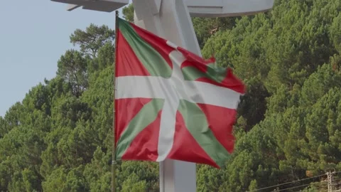 Flag of the Basque Country waving in the wind. Ikurriña Stock Footage 139260242