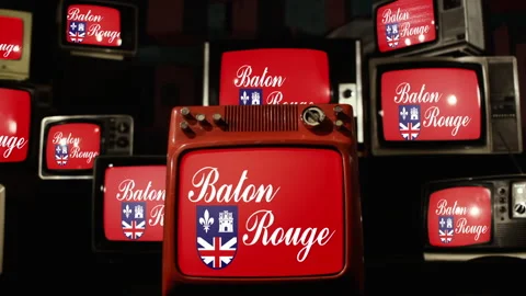 Flag of Baton Rouge, Louisiana, and Vintage Televisions. Stock Footage