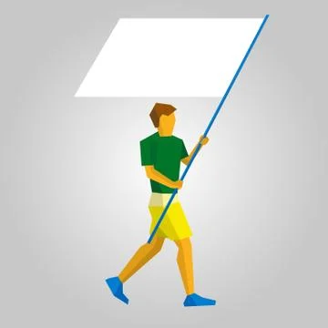 Flag bearer with blank standard in two hands. Stock Illustration