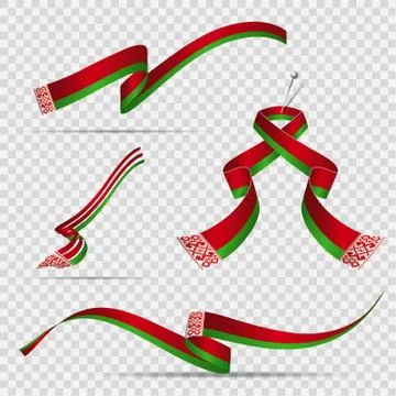 Flag of Belarus. 3rd of July. Set of realistic wavy ribbons in colors of Stock Illustration