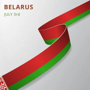 Flag of Belarus. 3rd of July. Vector illustration. Wavy ribbon on gray backgr Stock Illustration