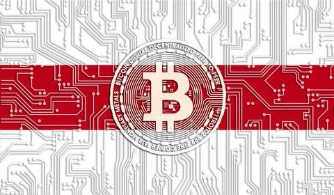 Flag of Belarus and bitcoin, Integrated Circuit Board pattern. Bitcoin Stock  Stock Illustration