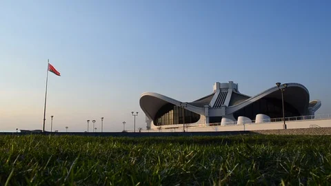 Flag of Belarus around square of National Exhibition Centre " BelExpo ". Stock Footage 106201512