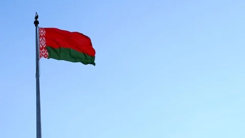 Flag of Belarus on a background of blue sky, European games, Stock Footage 106201281
