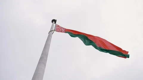 The flag of Belarus flutters in the wind - slowmotion 180 fps Stock Footage 75913382