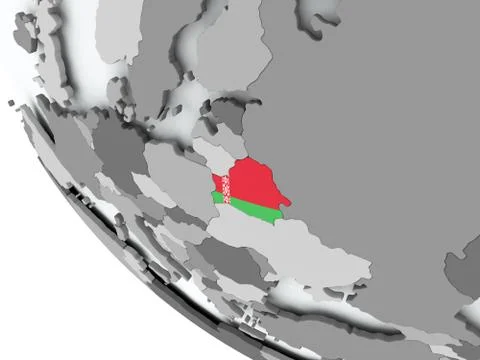 Flag of Belarus on political globe Illustrazione stock