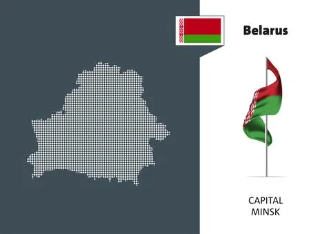 Flag of Belarus on white background. Dotted map of Belarus Stock Illustration