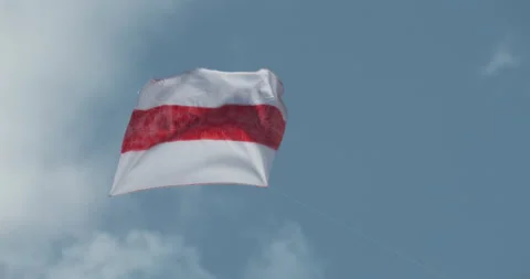 Flag of Belarus. A white-red-white flag made of fabric moves in wind. Stock Footage 139005886