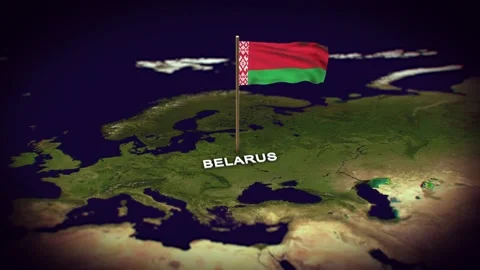 The Flag of Belarus on the World Map, Belarus map with flag 3d animation Stock Footage 289651514