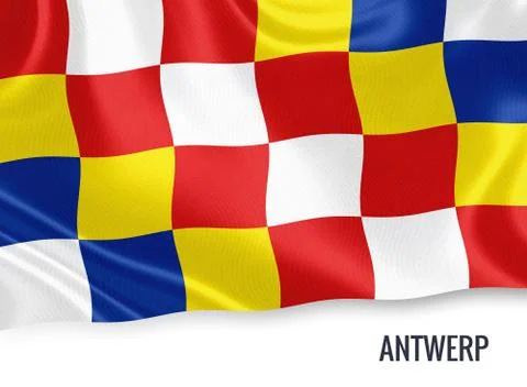Flag of Belgian state Antwerp waving on an isolated white background. State.. Stock Illustration