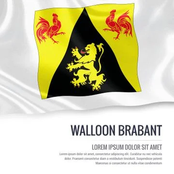 Flag of Belgian state Walloon Brabant waving on an isolated white backgroun.. Illustrazione stock