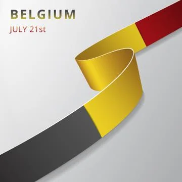 Flag of Belgium. 21st of July. Vector illustration. Wavy ribbon on gray backg Stock-Illustration