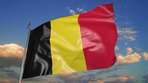 Flag of Belgium on a flagpole. 3D animation against the sky 動画素材 205515925