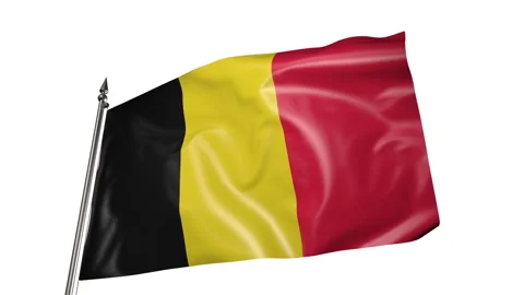 Flag of Belgium on a flagpole. Animation 3D on a white background 스톡 동영상 219747133