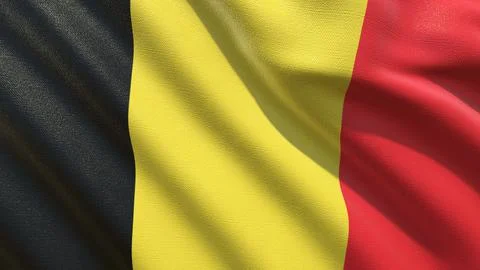 Flag of Belgium waving in the wind 3d-rendering Stockillustratie