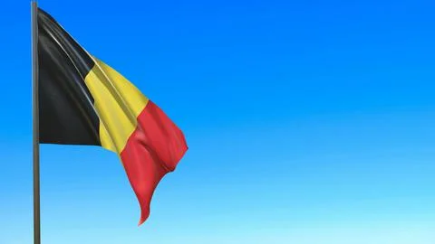 Flag of Belgium waving in the wind on flagpole against the sky 3d-rendering 库存插图