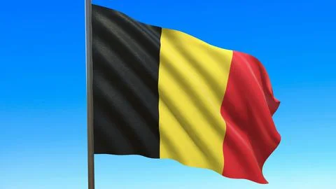 Flag of Belgium waving in the wind on flagpole against the sky 3d-rendering イラスト素材