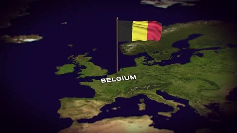 The Flag of Belgium on the World Map, Belgium map with flag 3d animation Stock Footage 289648776