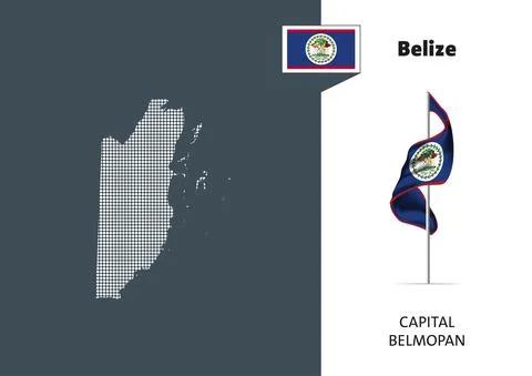 Flag of Belize on white background. Dotted map of Belize Stock Illustration