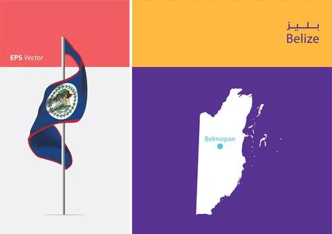 Flag of Belize on white background with Map Stock Illustration