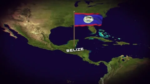 The Flag of Belize on the World Map, Belize map with flag 3d animation Stock Footage 306614318