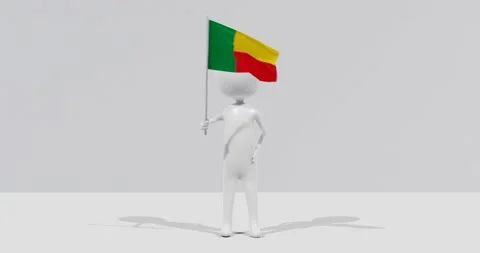 Flag of Benin. 3D Character holding and waving Portuguese flag 4K UHD 60FPS Stock Footage 222555805