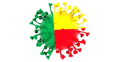 Flag of Benin on Seamless looping 3D animation of the covid-19 Corona Virus Stock Footage 166460843