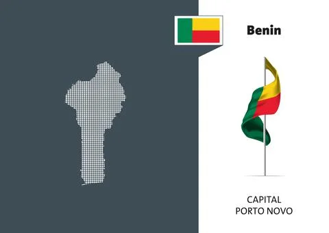 Flag of Benin on white background. Dotted map of Benin Stock Illustration