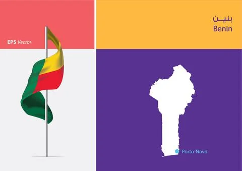 Flag of Benin on white background with Map Stock Illustration