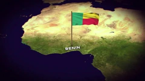 The Flag of Benin on the World Map, Benin map with flag 3d animation Stock Footage 289646758