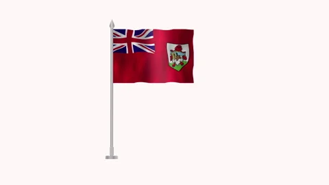 Flag of Bermuda , Pole flag of Bermuda on white screen, Bermuda 3D Animatio.. Stock Footage 263979781