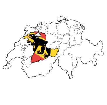 Flag of Bern canton on map of switzerland Ilustração Stock