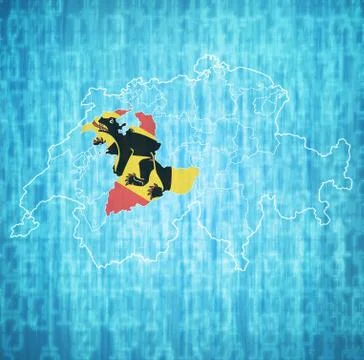 Flag of Bern canton on map of switzerland Ilustração Stock