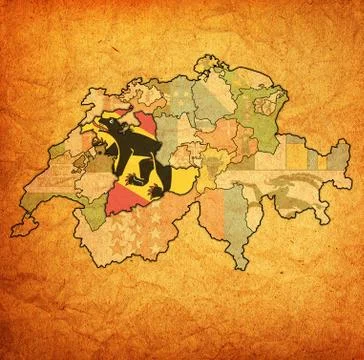Flag of Bern canton on map of switzerland Ilustração Stock