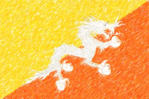 Flag of Bhutan background o texture, color pencil effect. Stock Illustration