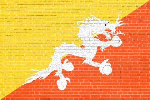 Flag of Bhutan on brick wall texture background Stock Illustration