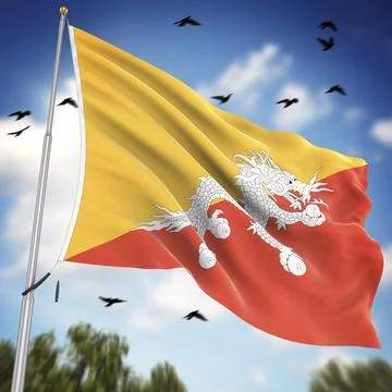 Flag of Bhutan, This is a computer generated and 3d rendered image Stockillustratie