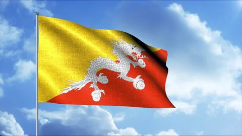 Flag of Bhutan. Motion. Two right-angled triangles are visible on the flag: the Stock Footage 169659241