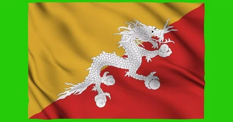 Flag of Bhutan waving on a samless loop over an easily removable background Stock Footage 98370898