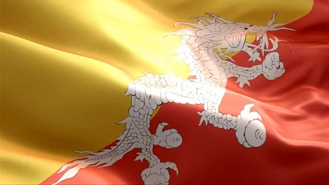 Flag of Bhutan waving in the wind. Stock Footage 129060957