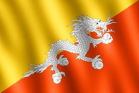 Flag of Bhutan waving in the wind Stock Illustration
